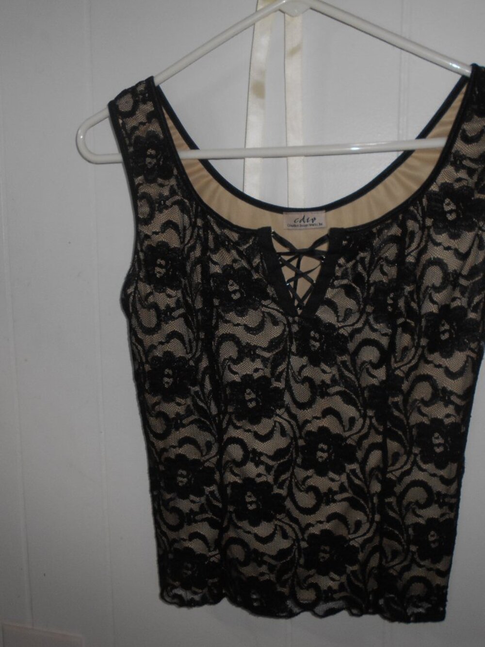 Black Lace over Cream Top & Hair Ribbon -NWOT